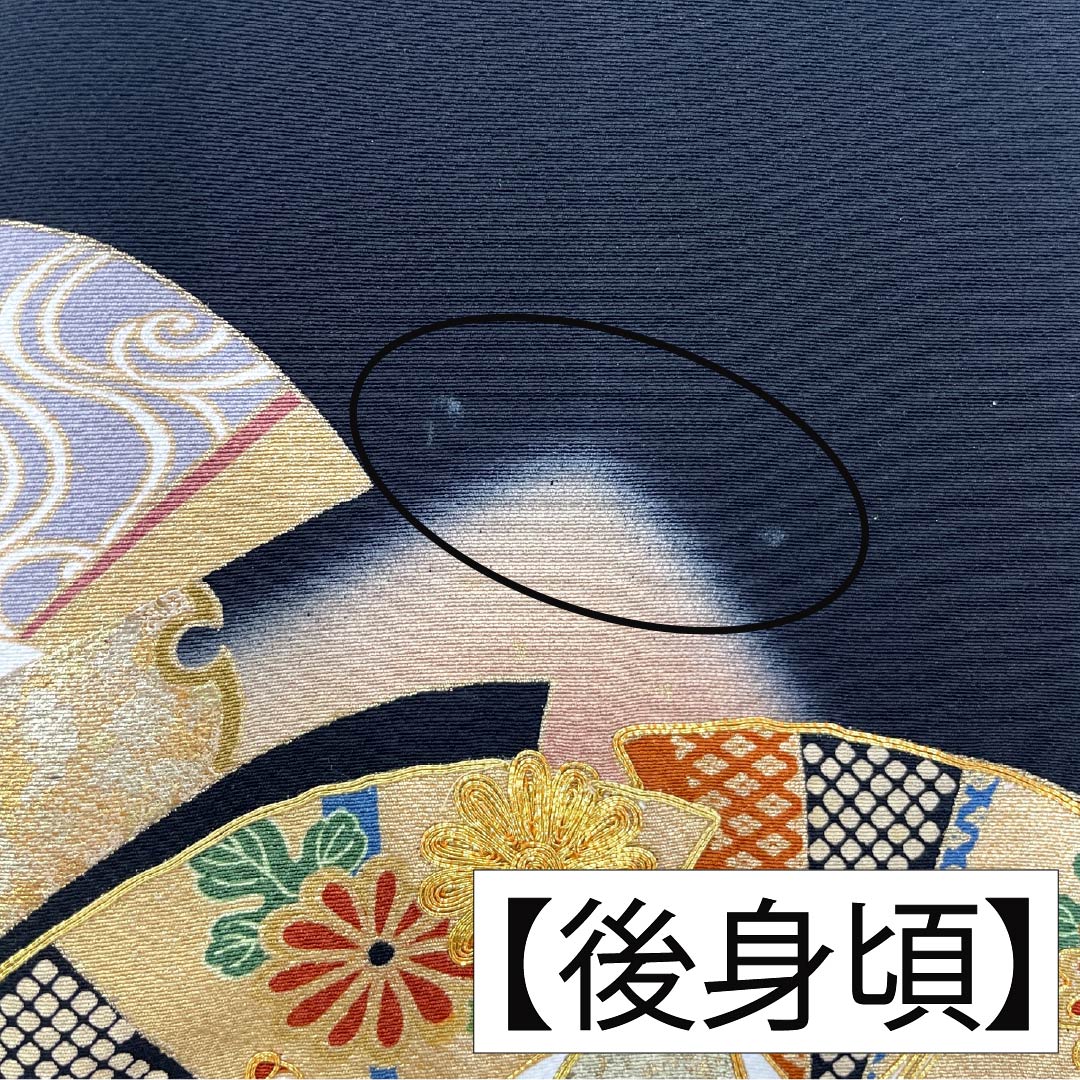 黒留袖 正絹 Aランク 身丈155.5cm 裄丈66.5cm 袷 京友禅 五つ紋 丸に木瓜 吉祥文様 金駒刺繡 鶴 五つ紋 黒系 1111001953310