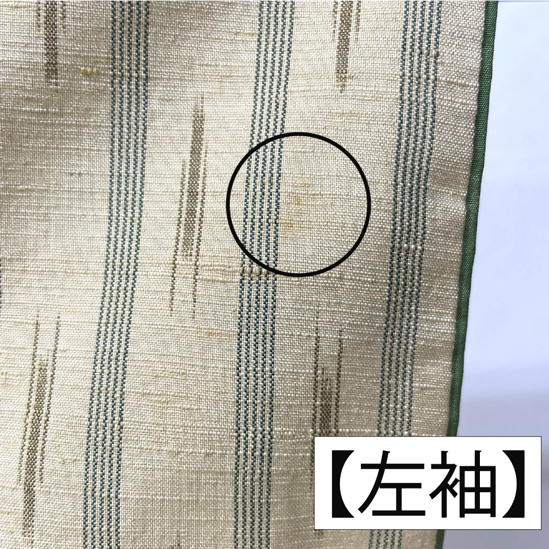 紬 正絹 Aランク 身丈171cm 裄丈68cm 鳥の子色(とりのこいろ) 真綿紬 縞 絣 袷 ベージュ系 1116004233625