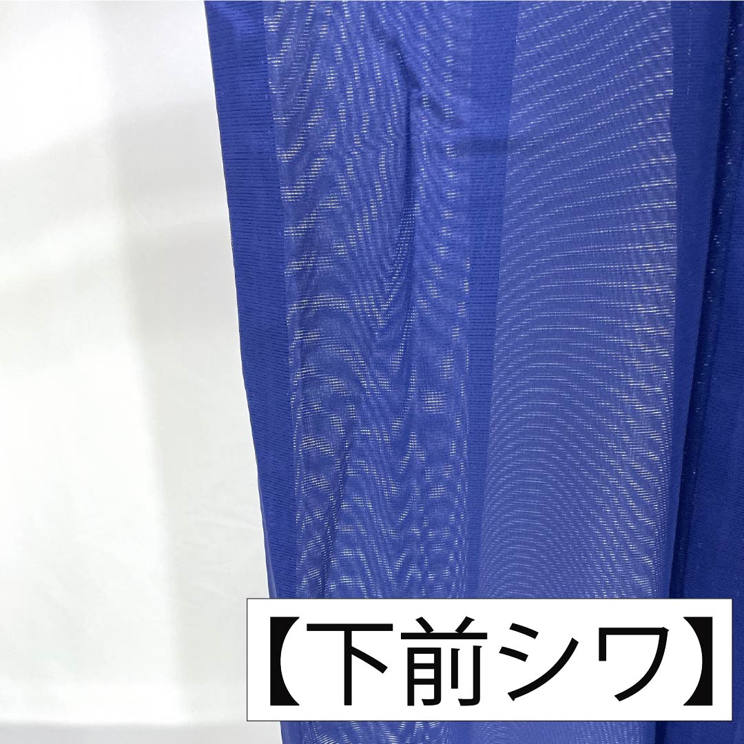 夏物 ポリエステル 付下げ Sランク 身丈158cm 裄丈69cm 紺桔梗色(こんききょういろ) 洗える着物 波 桜 絽 紺系 1132007102318