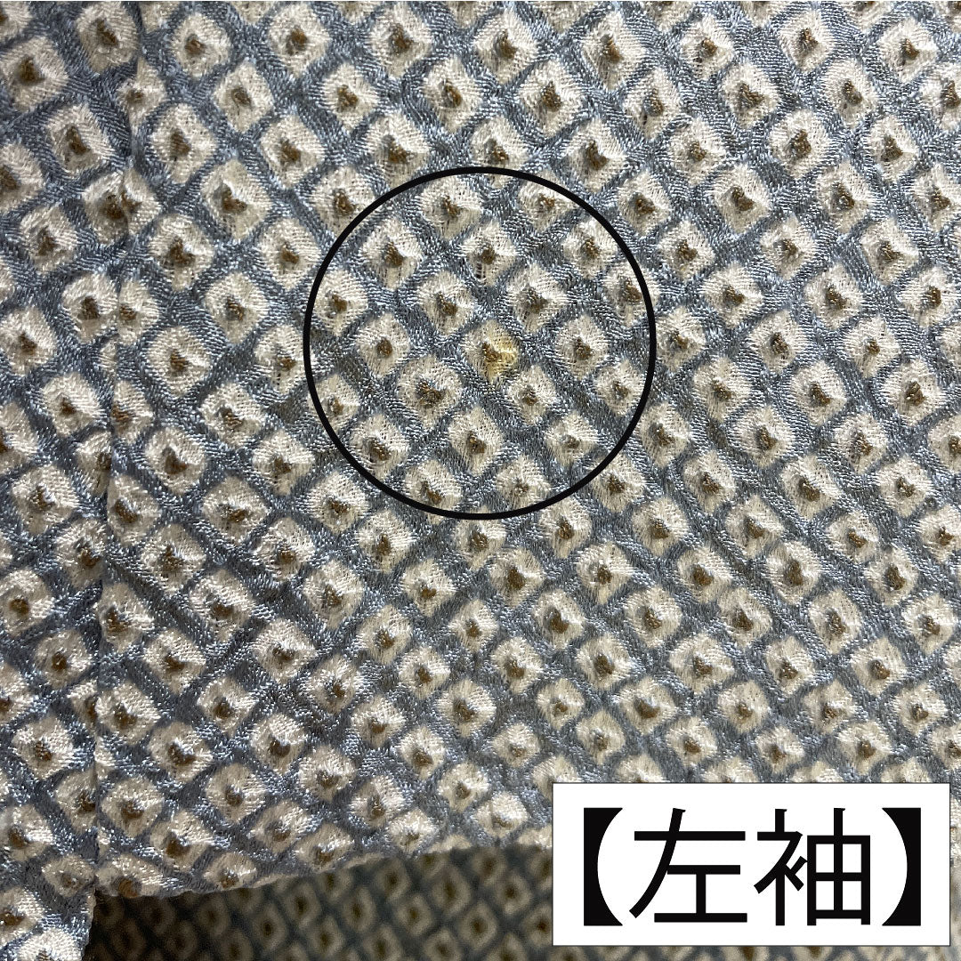 小紋 正絹 身丈155.5cm 裄丈64.5cm 袷 青白磁色(せいはくじいろ) 総絞り 疋田絞り Aランク 水色系 1115004673324