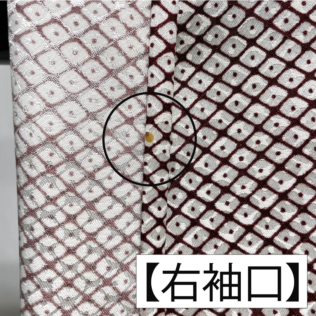 訪問着 ポリエステル Aランク 単衣 身丈162cm 裄丈66.5cm 木蘭色(もくらんじき) 波 七宝 半衿付き 洗える着物 赤系 1112006963412