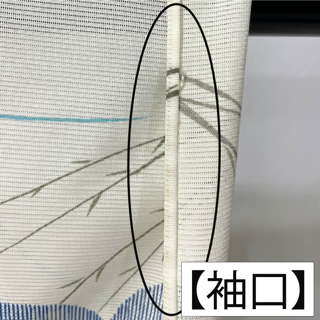 夏物 ポリエステル 小紋 Aランク 身丈156cm 裄丈64.5cm 乳白色(にゅうはくしょく) 洗える着物 蝶 枝葉 絽 白系 1132007133311