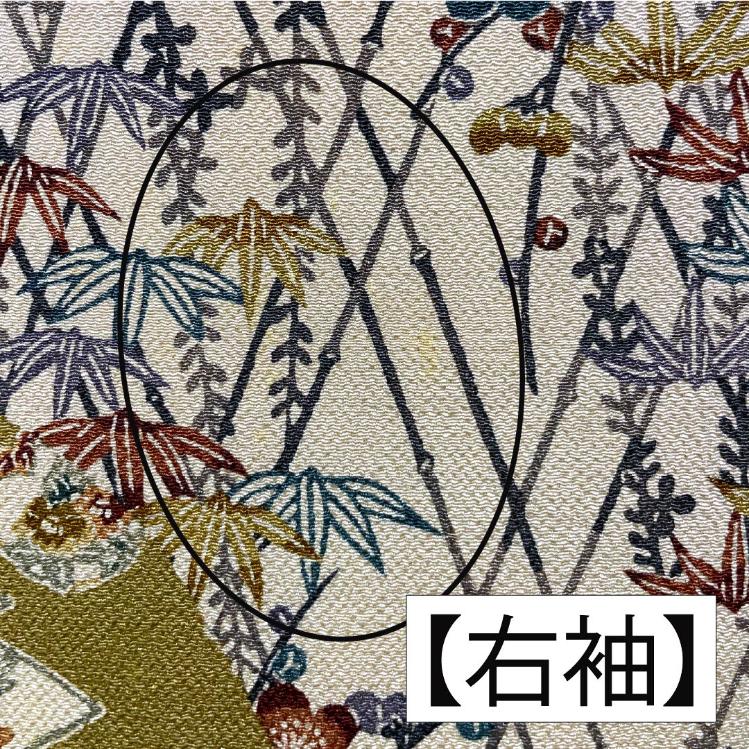 訪問着 正絹 Aランク 袷 身丈164cm 裄丈68cm 胡桃色(くるみいろ) 京紅型 吉祥文様 割付文様 古典柄 しつけ糸付き ベージュ系 1112006713425