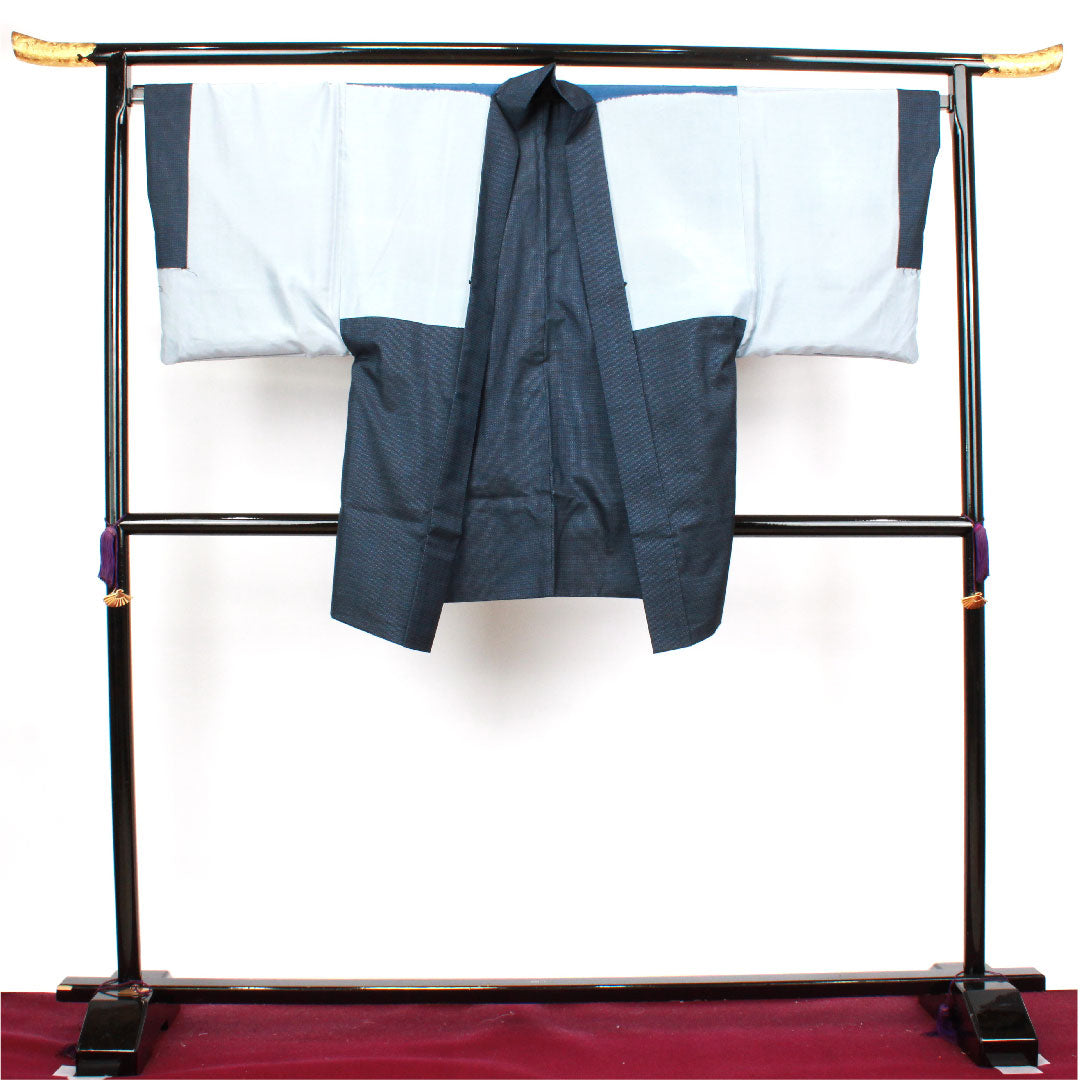 Men's Length 144cm Sleeve length 69.5cm Oshima Tsumugi Ensemble 100 Tortoiseshell Silk S Rank Awase Navy 1119000622418