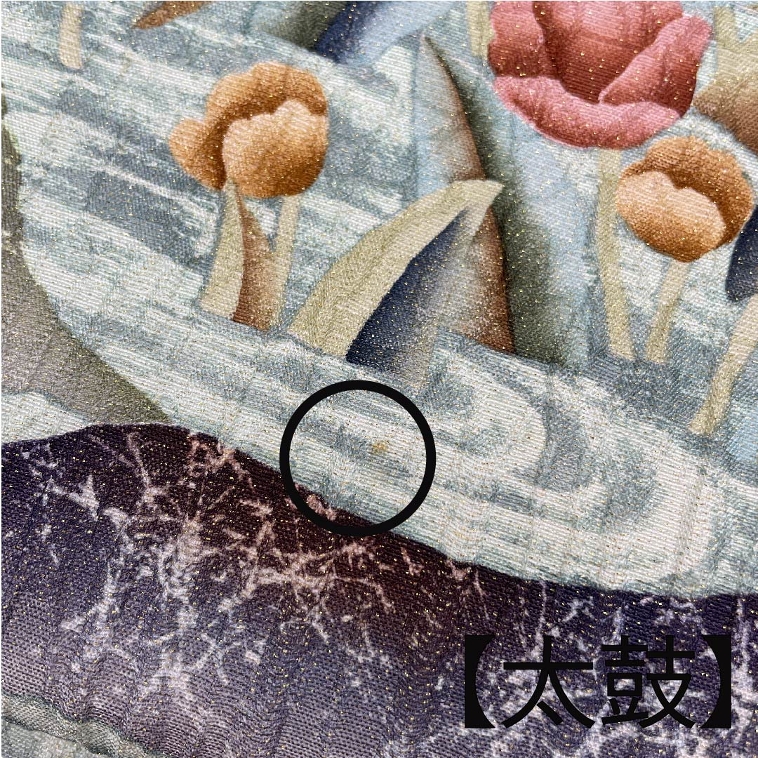 袋帯 ふくれ織り 抽象模様 ラメ 帯丈434cm 正絹 Bランク 六通 カジュアル グラデーション系 1123003064399