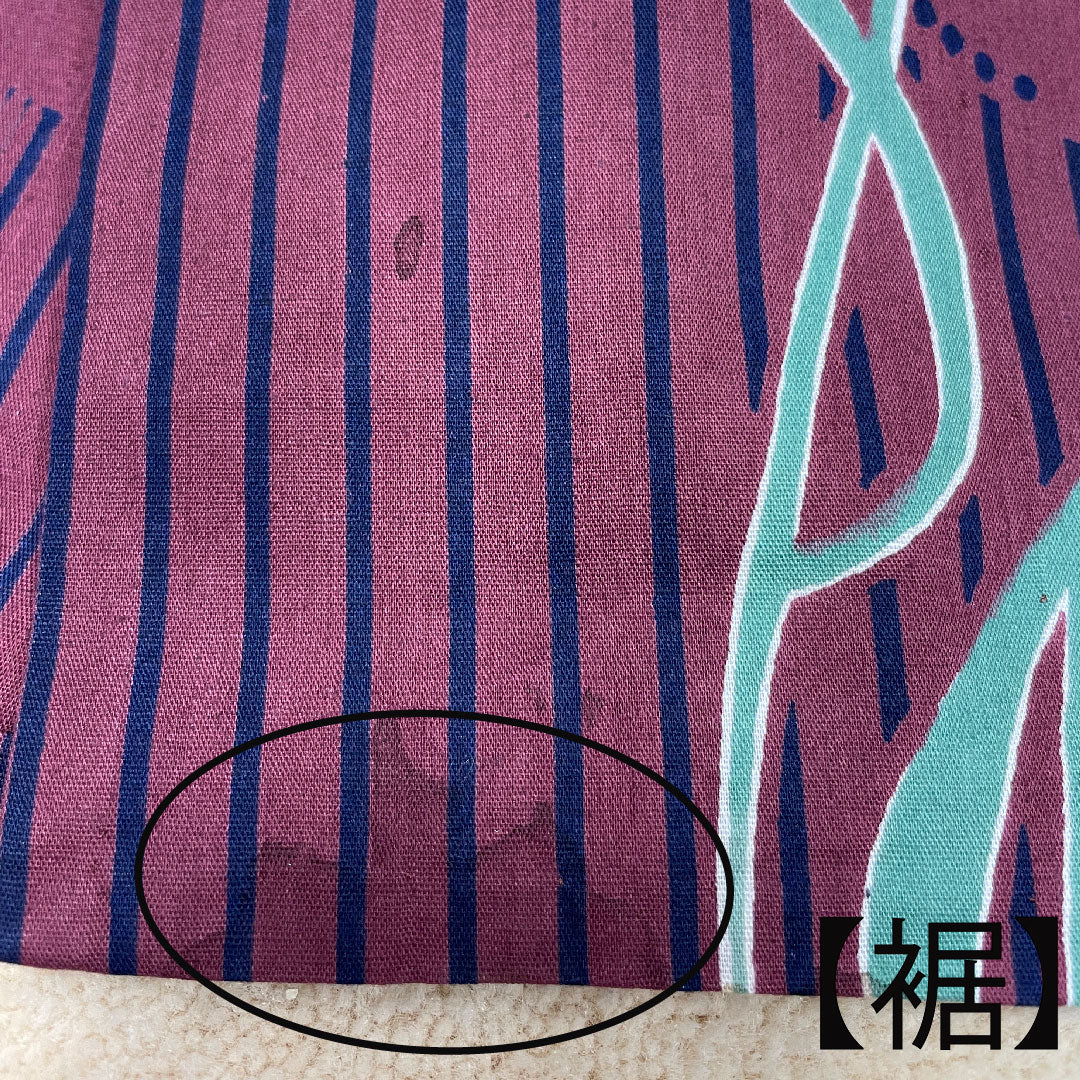 浴衣 木綿 身丈163cm 裄丈66cm Bランク 単衣 赤系 葡萄酒色(ぶどうしゅいろ) 抽象花 1118004774412