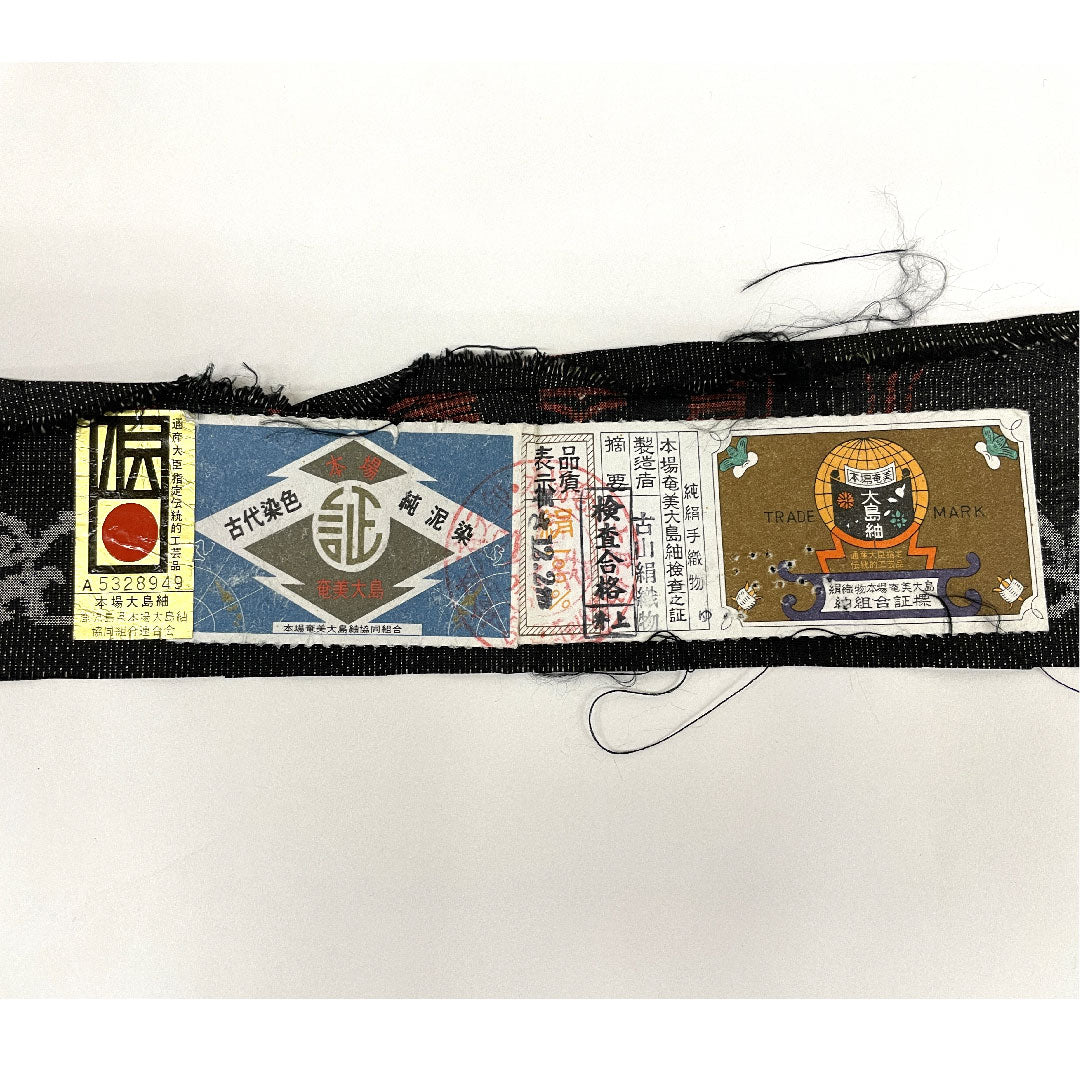 大島紬 身丈159cm 裄丈63cm 7マルキ 葡萄模様 正絹 Aランク 袷 黒系 1116000643310