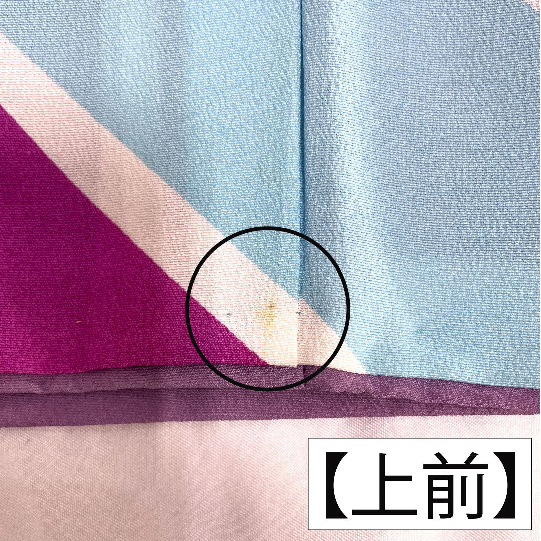 Homongi (formal kimono) made of polyester, single layer, length 161.5cm, sleeve length 66.5cm, aoi-iro (blue color), washable kimono, A rank, purple, 1112005383420