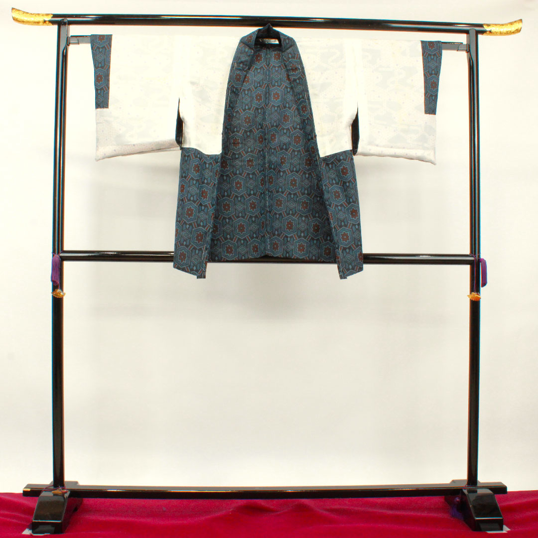 村山大島紬 身丈159.5cm 裄丈62.5cm アンサンブル 幾何学模様 正絹 Aランク 袷 紺系 1116002843318