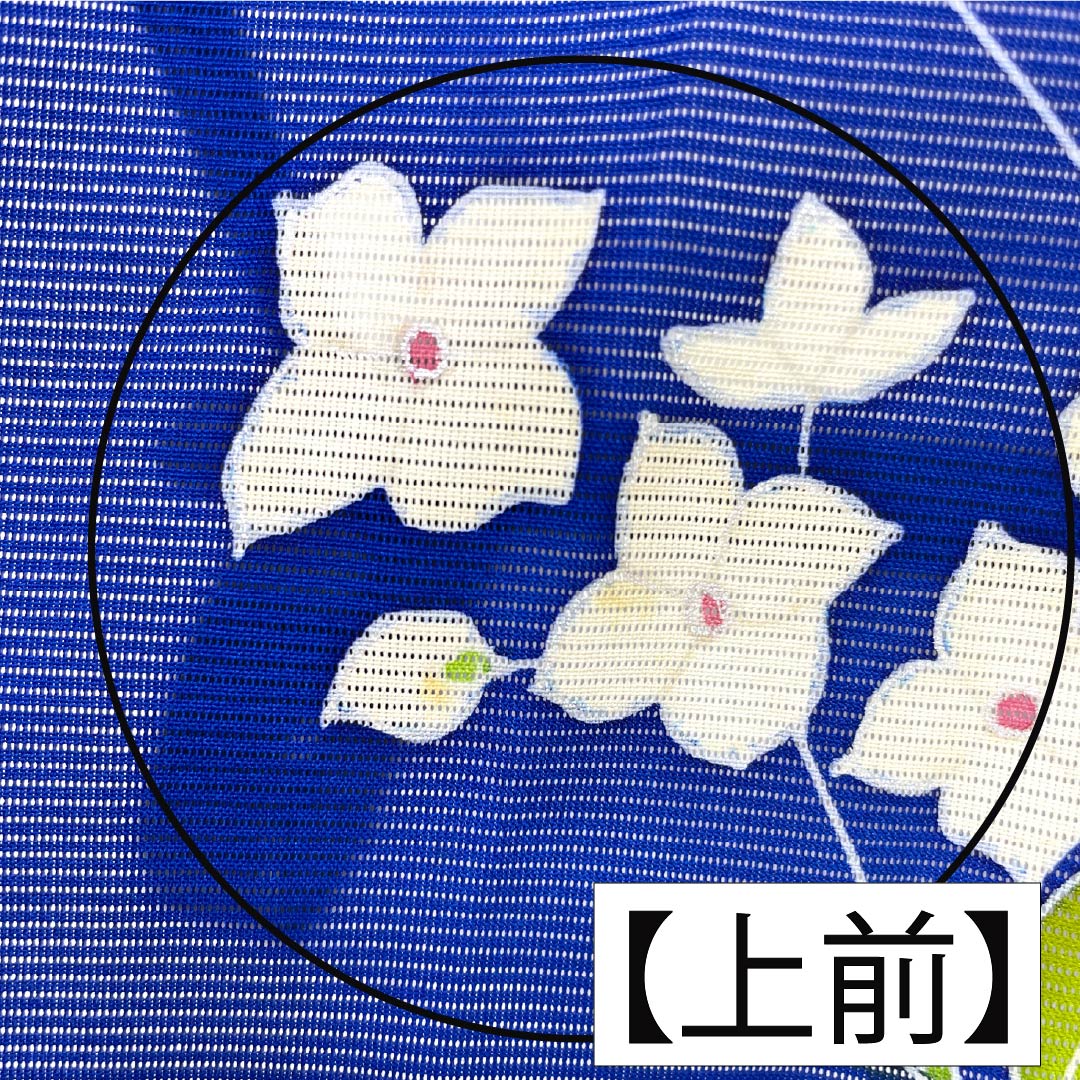 夏物 正絹 訪問着 Aランク 身丈157.5cm 裄丈64cm 瑠璃色(るりいろ) 付下げ 草花模様 京友禅 絽 青系 1132003753317