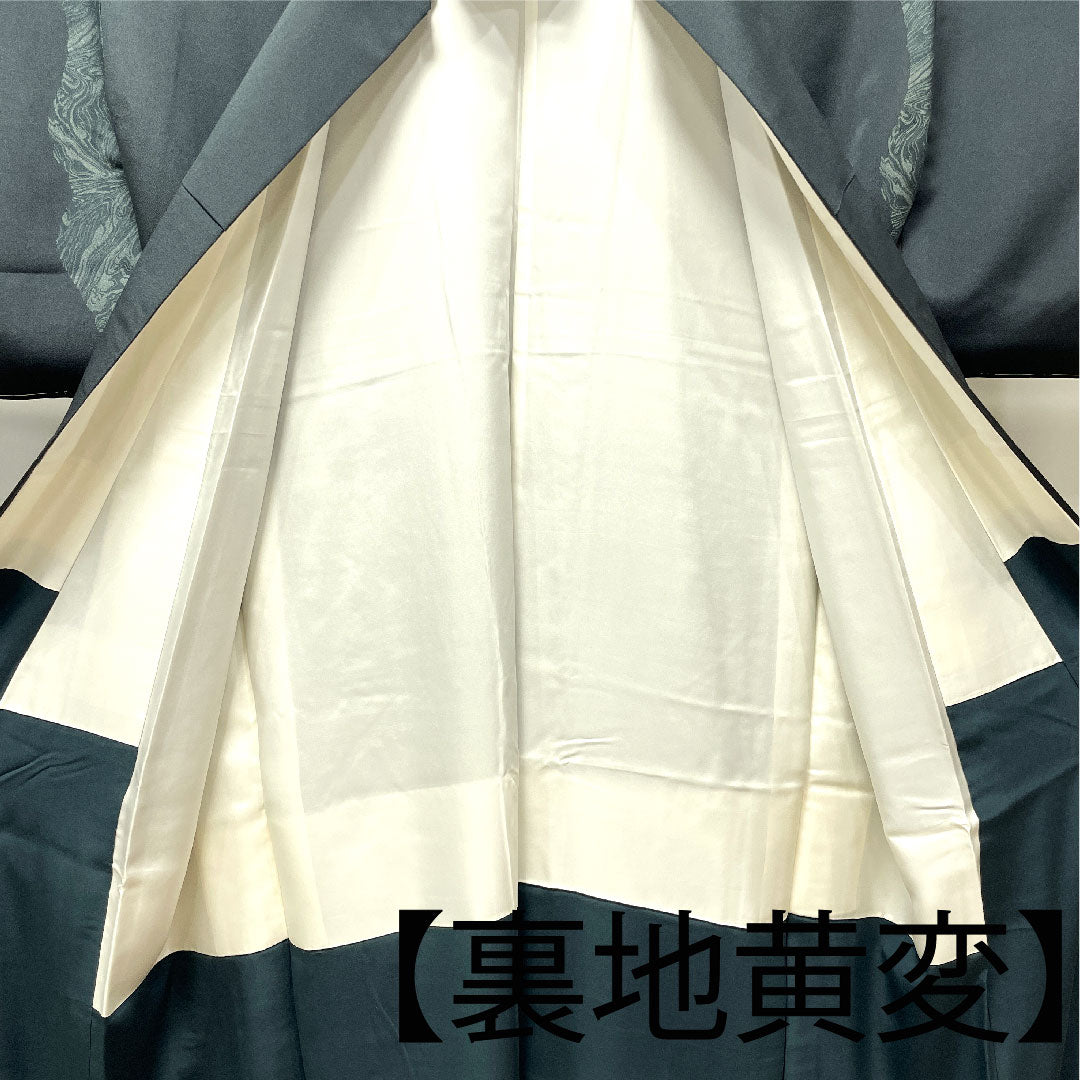 Homongi, lined, length 151cm, sleeve length 61.5cm, iron grey, flowing water, pure silk, A rank, gray, 1112002553222