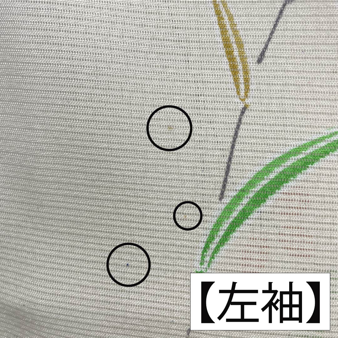 夏物 ポリエステル 小紋 Aランク 身丈163.5cm 裄丈64cm 白百合色(しらゆりいろ) 草花模様 絽 黄系 1132004513423
