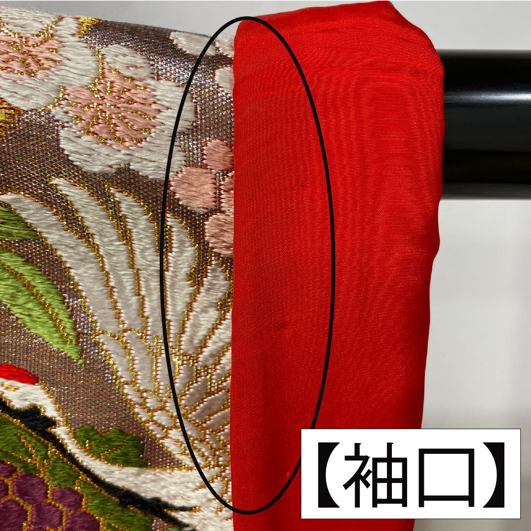 色打掛 正絹 Bランク 身丈195cm 裄丈69cm 唐織 鶴 鳳凰 花車 華文 袷 朱系 1110001034916