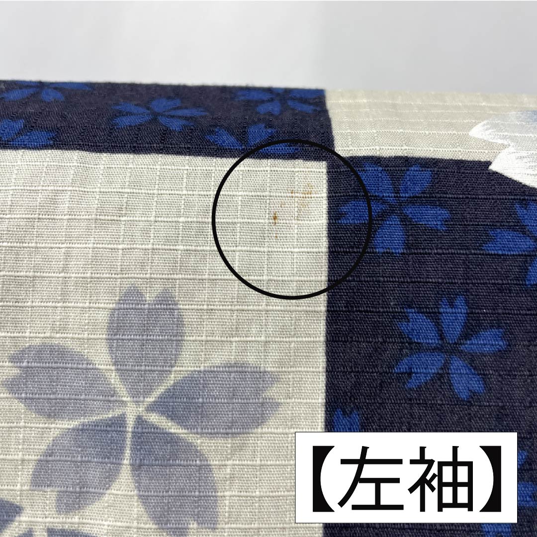 浴衣 木綿 身丈162cm 裄丈69cm Bランク 単衣 グラデーション系 生成り色(きなりいろ) 濃紺色(のうこんいろ) 市松模様 桜 1118005994499