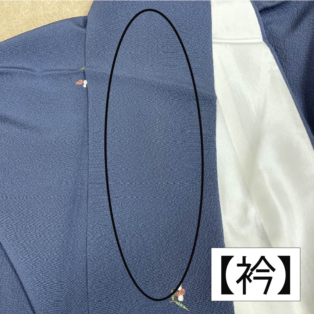 小紋 正絹 Aランク 身丈165cm 裄丈68cm 袷 裏色(うらいろ) 小花 ちりめん地 パールトーン加工 青系 1115007293517