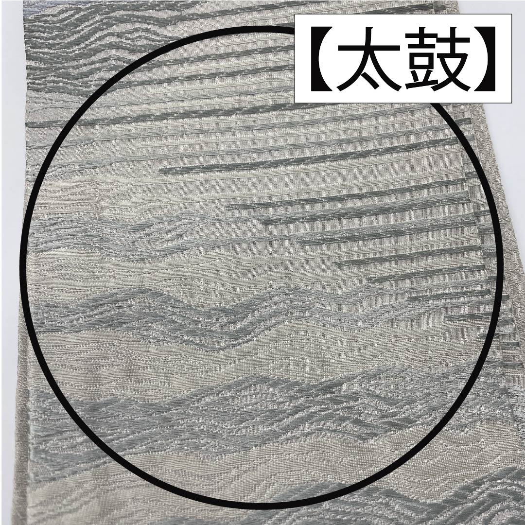 (未仕立)半幅帯 ポリエステル 帯丈412cm 蝋色(ろういろ) 縞 破線 ストライプ グレー系 Sランク 1125001612422