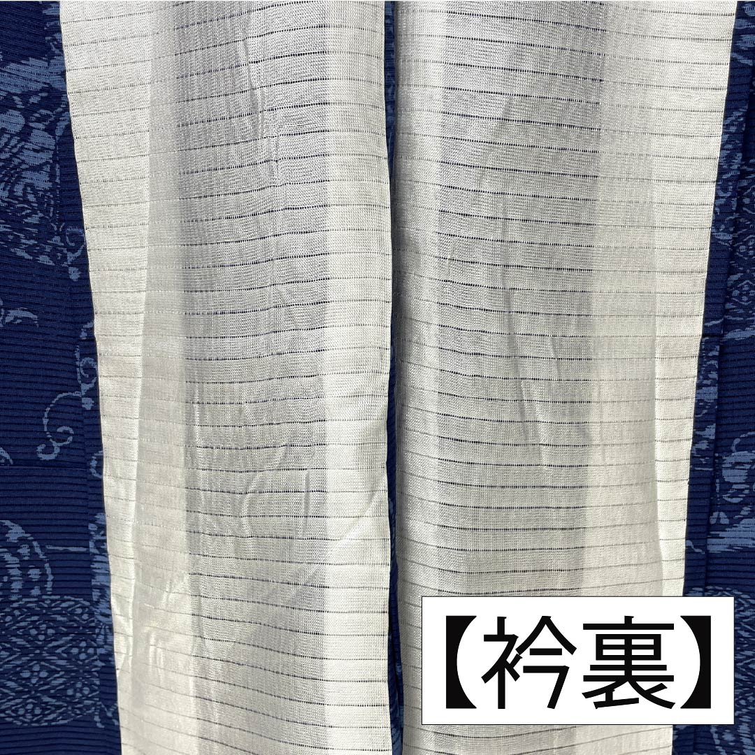 夏物 正絹 小紋 身丈163.5cm 裄丈63cm 紺色(こんいろ) 古典柄 型染 絽 Aランク 紺系 1132002713418