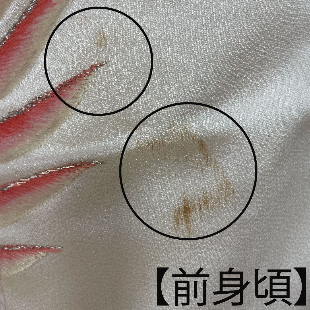 色打掛 正絹 身丈191cm 裄丈65cm 唐織 金彩加工 鶴 Bランク 袷 白系 1110000664911