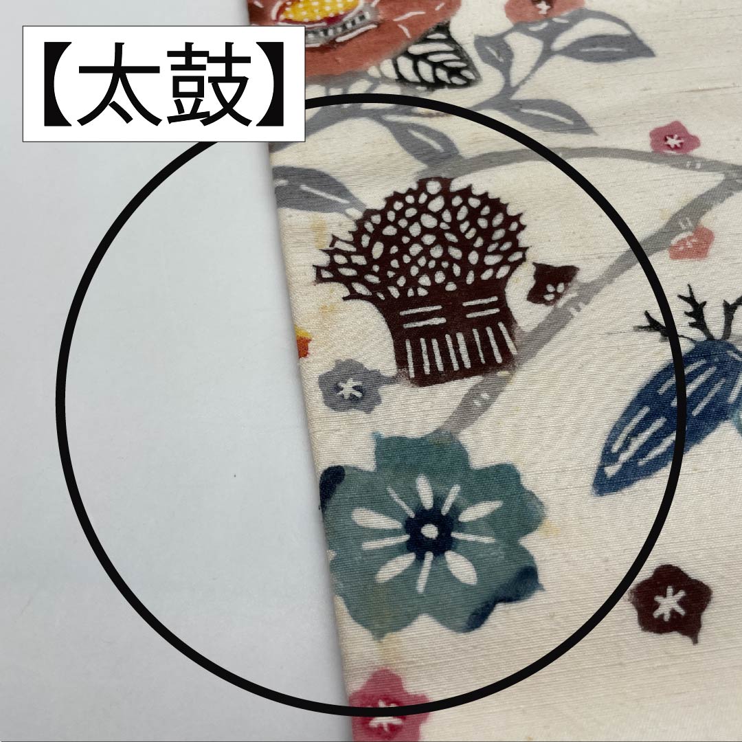 名古屋帯 正絹 Bランク 京紅型 紬地 花模様 帯丈327cm 全通 カジュアル 白系 1124009314311 名古屋仕立て