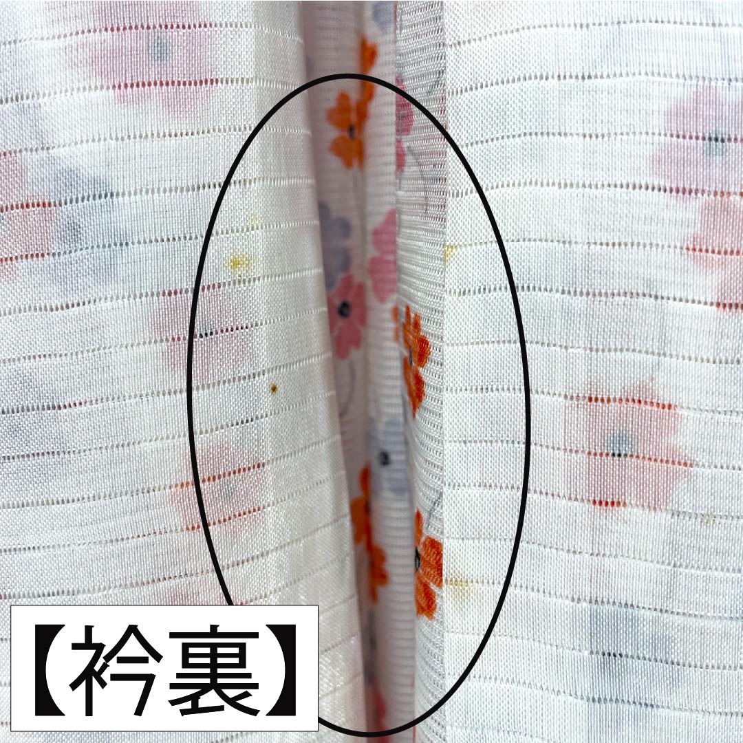 夏物 ポリエステル 小紋 Aランク 身丈156cm 裄丈62.5cm 型染 小花 洗える着物 絽 白系 1132004973311