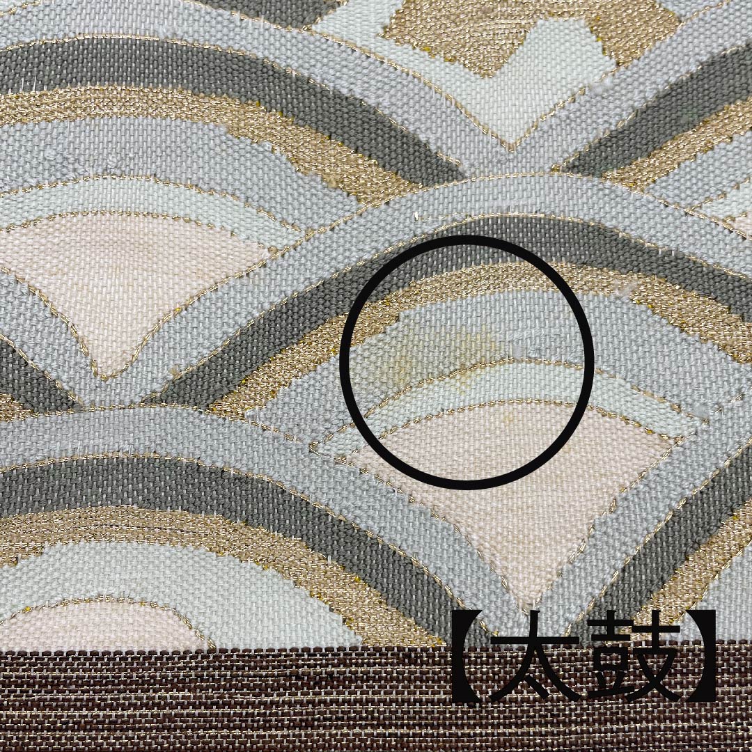 袋帯 燻色(ふすべいろ) 青海波 帯丈444cm 正絹 Bランク ポイント柄 フォーマル 茶系 1123008984314