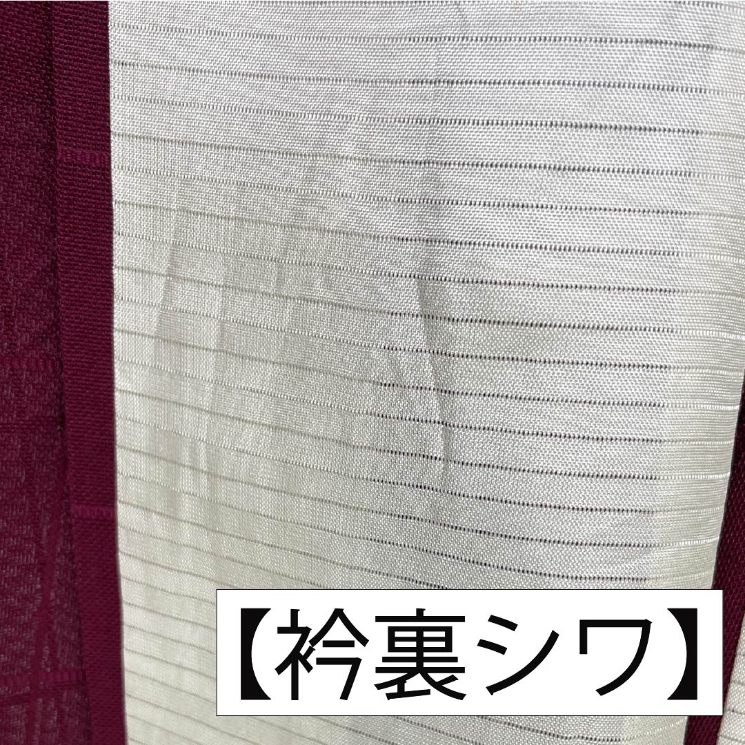 Summer pure silk tsumugi (pongee) kimono, length 159cm, sleeve length 64.5cm, crimson color, woven gauze pattern, checkered pattern, A rank, vermilion, 1132002763316