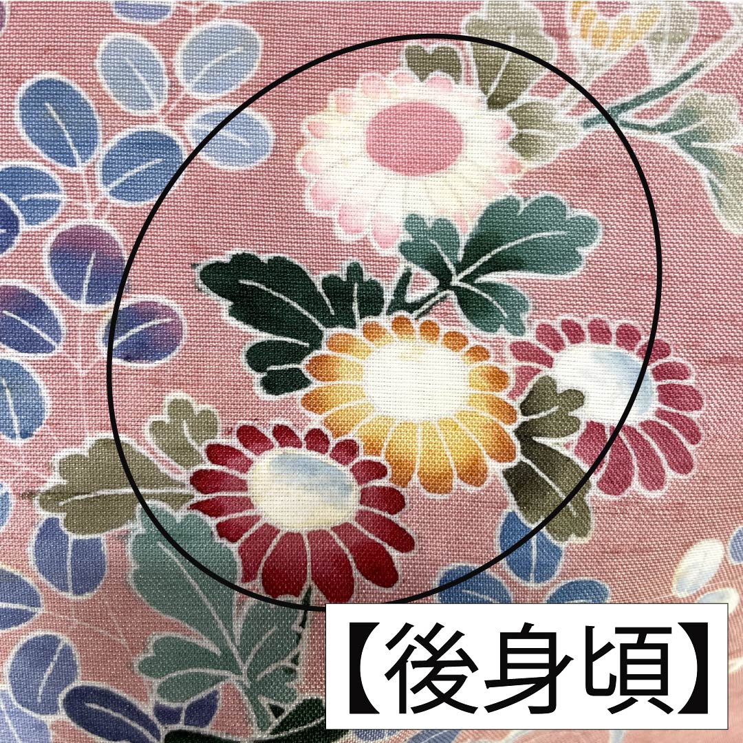 訪問着 正絹 Bランク 袷 身丈167cm 裄丈66cm 似桃色(にせももいろ) 牛首紬 京加賀友禅 付下げ 作家物 草花 ピンク系 1112007544513