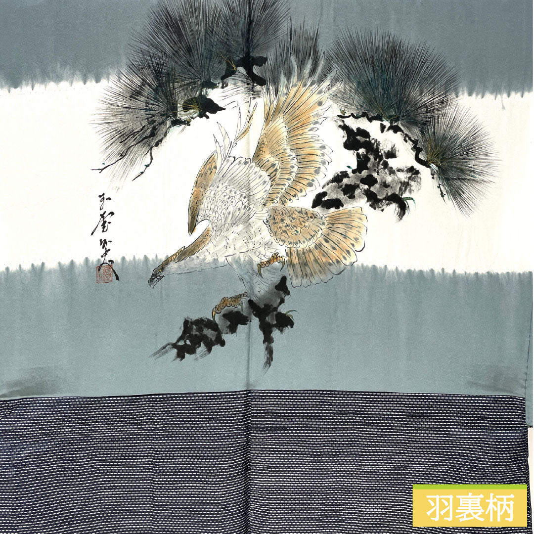 男物 正絹 Aランク 身丈147cm 裄丈68cm 大島紬 横双絣 羽織紐付き アンサンブル 袷 紺系 1119001603418