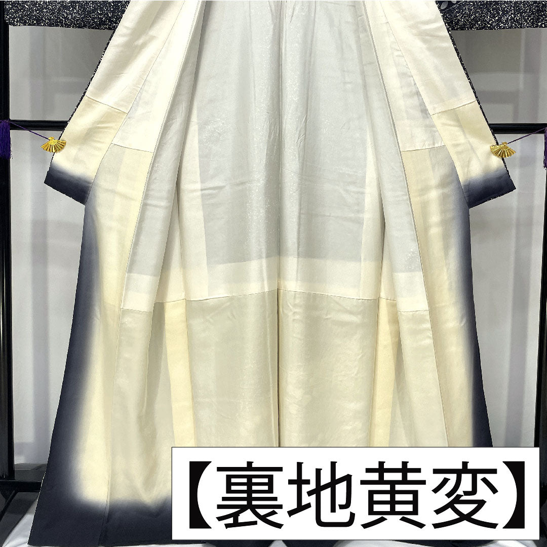 訪問着 正絹 袷 身丈166.5cm 裄丈64cm タタキ染 辻ヶ花 作家物 Aランク 黒系 1112005993510