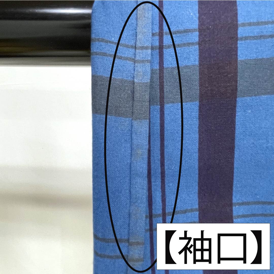 メンズ浴衣 木綿 Bランク 身丈142cm 裄丈68.5cm 青黛色(せいたいいろ) 格子 単衣 青系 1138000914417