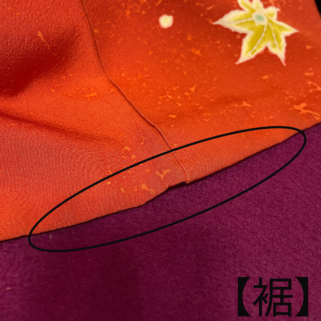 Long-sleeved kimono, length 175.5cm, sleeve length 68cm, lined, Kyoto Yuzen, Tsujigahana, dyed separately, circle with quince, pure silk, A rank, gradation style, 1113001583899