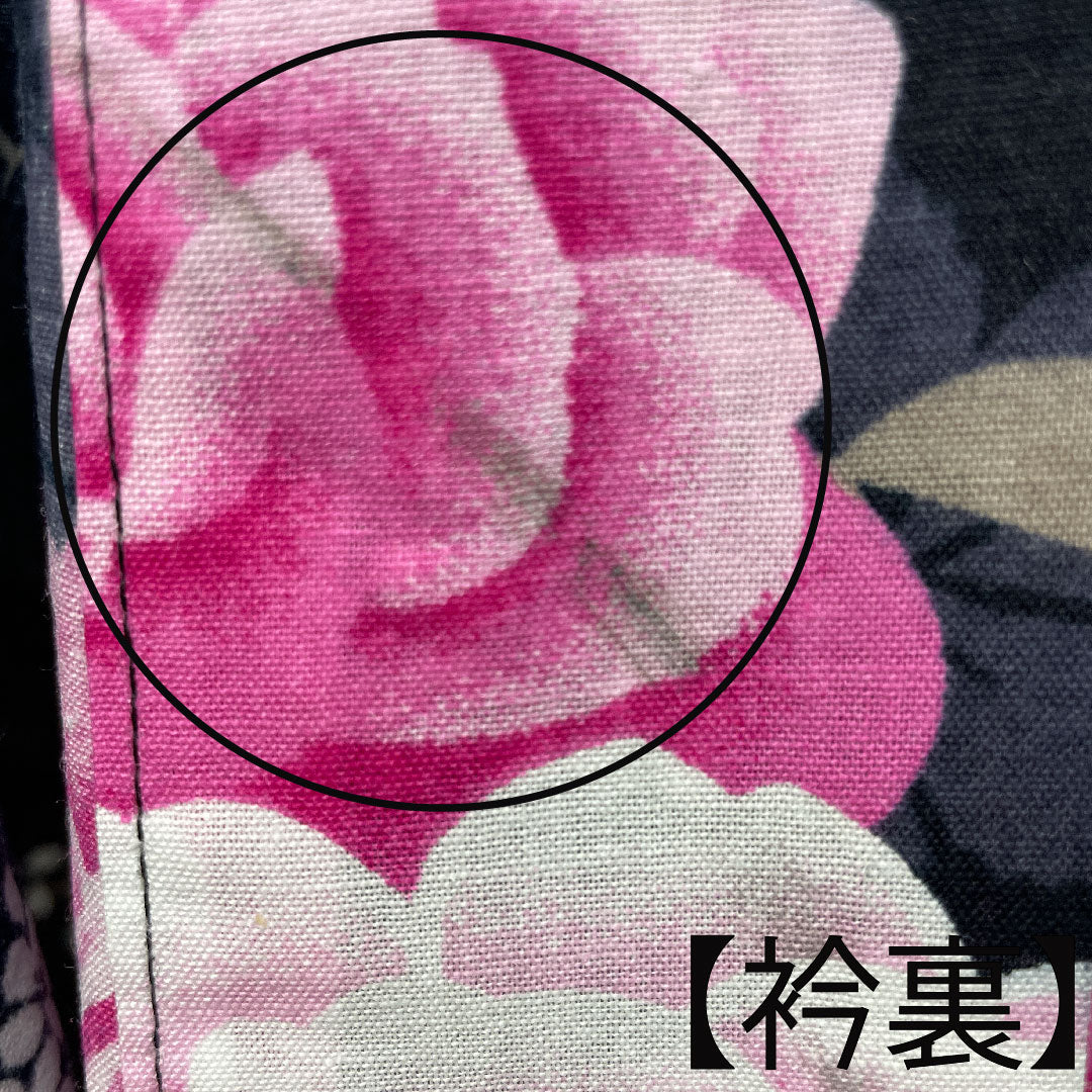 Yukata Cotton Length 159cm Sleeve length 64.5cm B rank Single layer Black Rose Gypsophila Cherry blossom 1118004554310