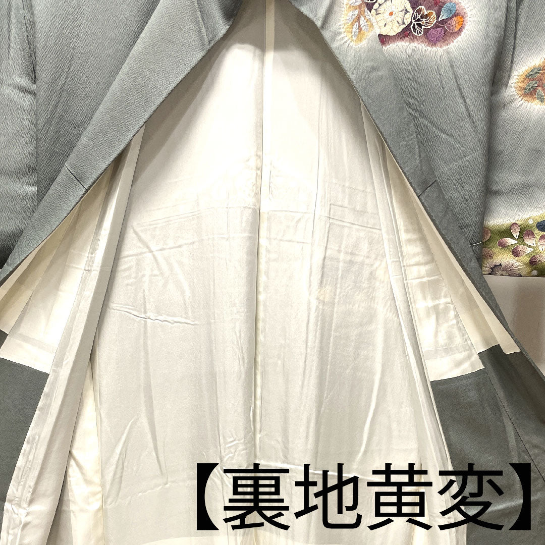 訪問着 袷 身丈159.5cm 裄丈64cm 浅葱鼠色 桐屋翠山工房 辻ヶ花 正絹 Aランク グレー系 1112002113322