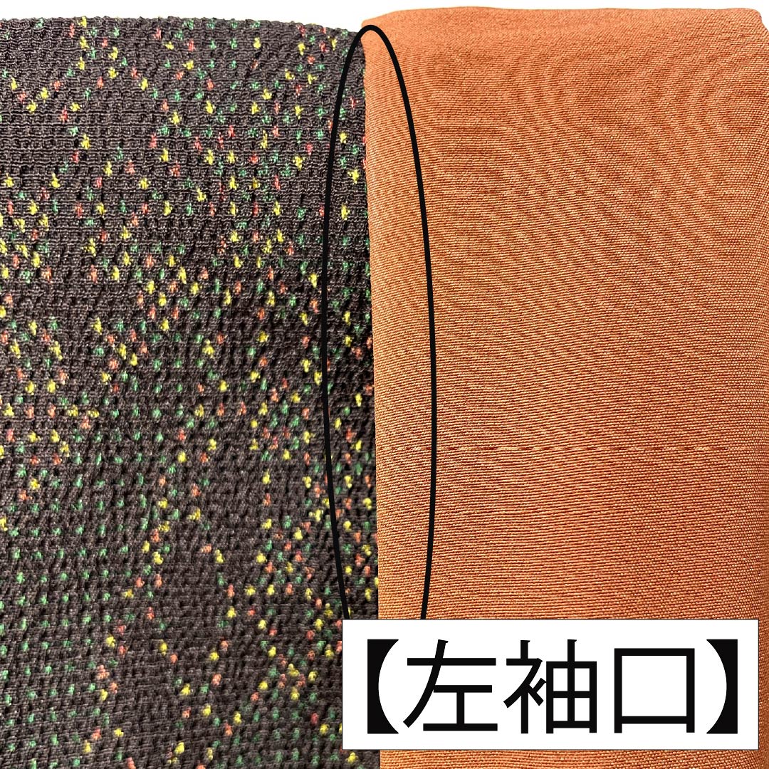 紬 正絹 身丈152cm 裄丈62cm 桃尻色(ももじりいろ) 幾何学模様 Aランク 袷 黒系 1116003763210