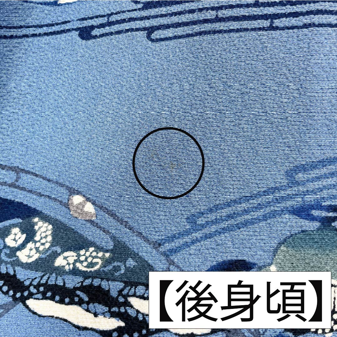 小紋 正絹 身丈154cm 裄丈64.5cm 単衣 空色(そらいろ) 型染 藍型調 吉祥文様 Bランク 青系 1115005614217