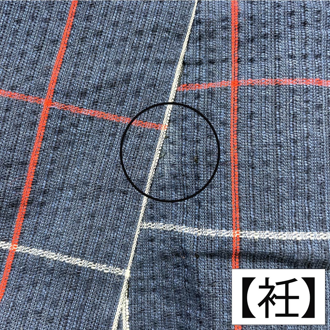 浴衣 木綿 身丈142cm 裄丈63cm Bランク 単衣 紺系 しじら織 紅白格子 1118005834118