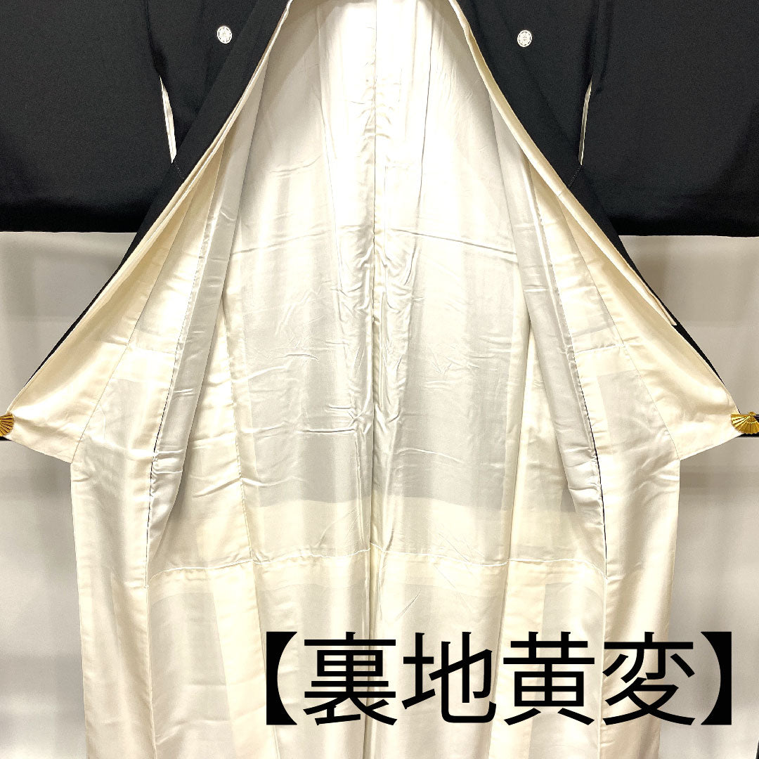 黒留袖 身丈155cm 裄丈61.5cm 袷 京友禅 吉祥文様 丸に剣片喰 正絹 Aランク 五つ紋 黒系 1111000913310