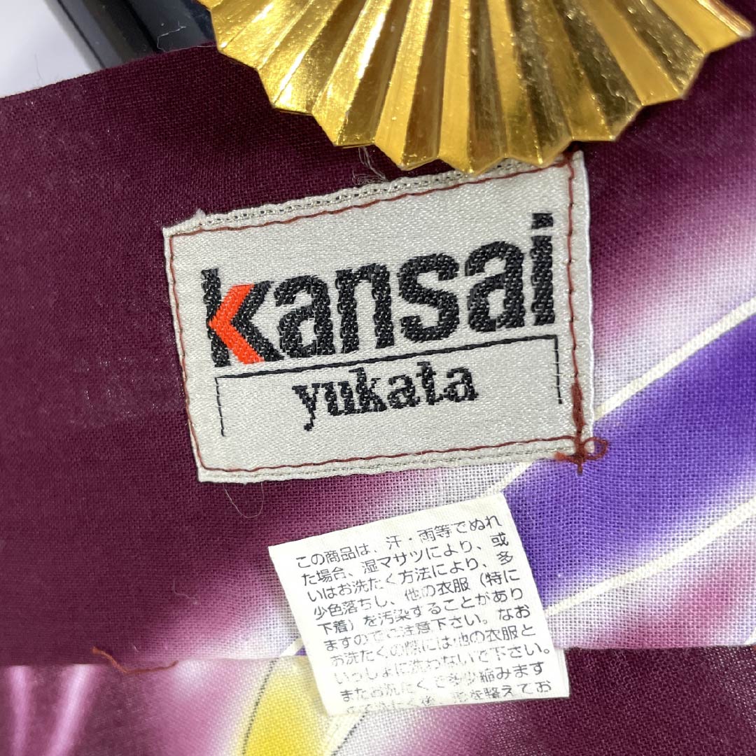 Cotton Yukata, Length 165cm, Sleeve Length 67.5cm, Rank A, Single Layer, Purple with Mulberry Color, Dragonfly Design, Kansai Yamamoto, Product Number 1118006293520