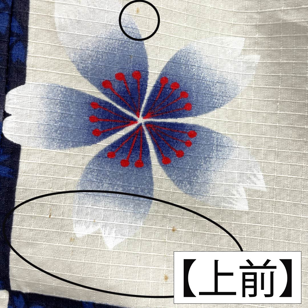 浴衣 木綿 身丈162cm 裄丈69cm Bランク 単衣 グラデーション系 生成り色(きなりいろ) 濃紺色(のうこんいろ) 市松模様 桜 1118005994499