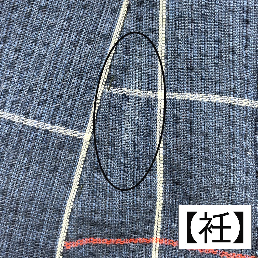 浴衣 木綿 身丈142cm 裄丈63cm Bランク 単衣 紺系 しじら織 紅白格子 1118005834118