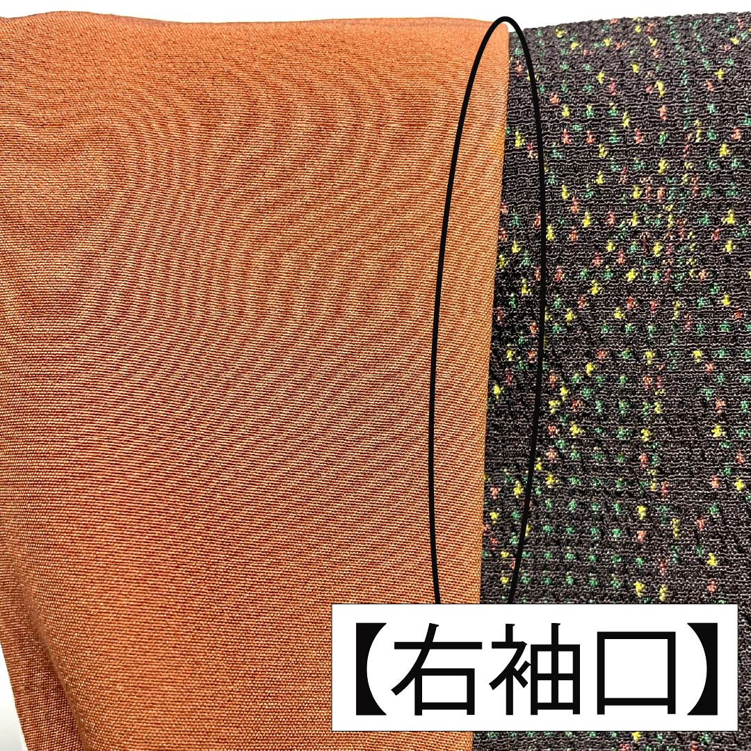 紬 正絹 身丈152cm 裄丈62cm 桃尻色(ももじりいろ) 幾何学模様 Aランク 袷 黒系 1116003763210