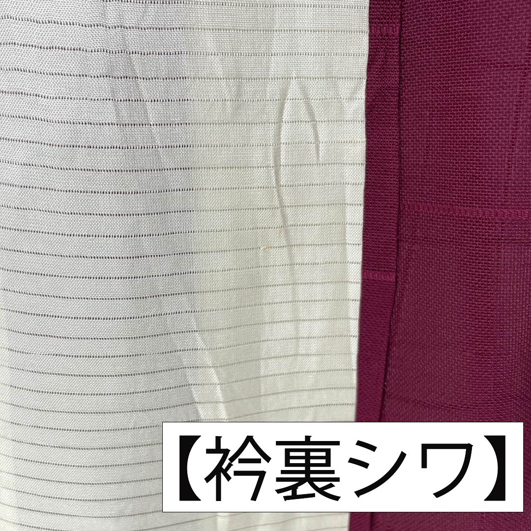 Summer pure silk tsumugi (pongee) kimono, length 159cm, sleeve length 64.5cm, crimson color, woven gauze pattern, checkered pattern, A rank, vermilion, 1132002763316