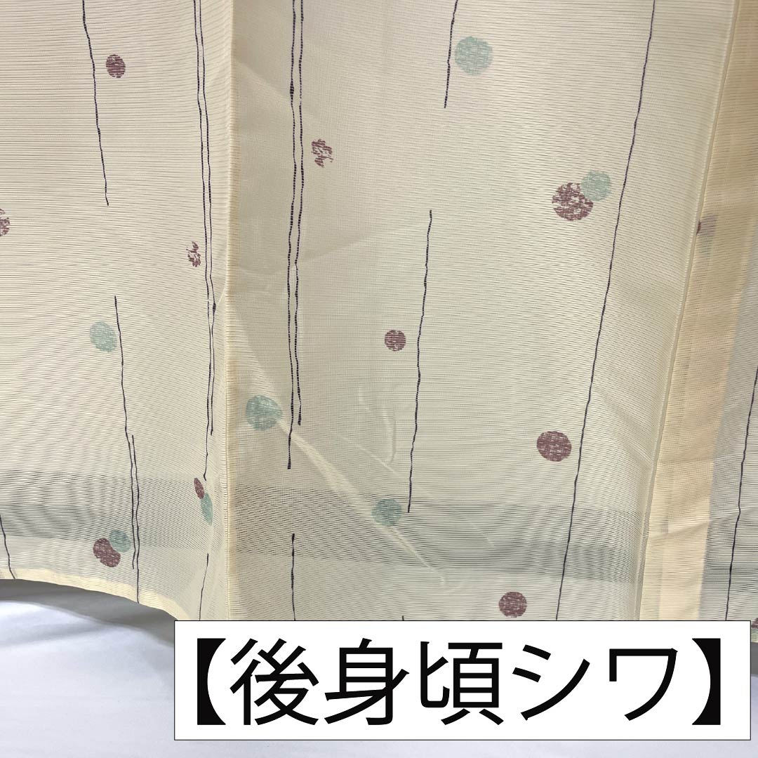 夏物 ポリエステル 小紋 Aランク 身丈164cm 裄丈66.5cm 練色(ねりいろ) 洗える着物 水玉模様 絽 クリーム系 1132005993415