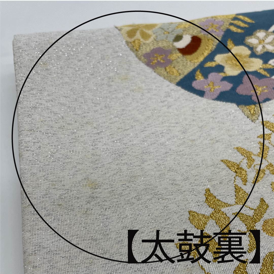 袋帯 銀白色色(ぎんはくしょくいろ) 小花 帯丈446cm 正絹 Bランク 六通 セミフォーマル 銀系 1123007174322