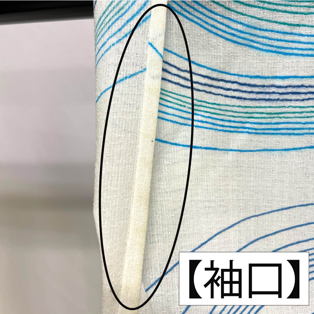 浴衣 木綿 Bランク 身丈154cm 裄丈65cm 白色 波 型染 単衣 白系 1118007034211