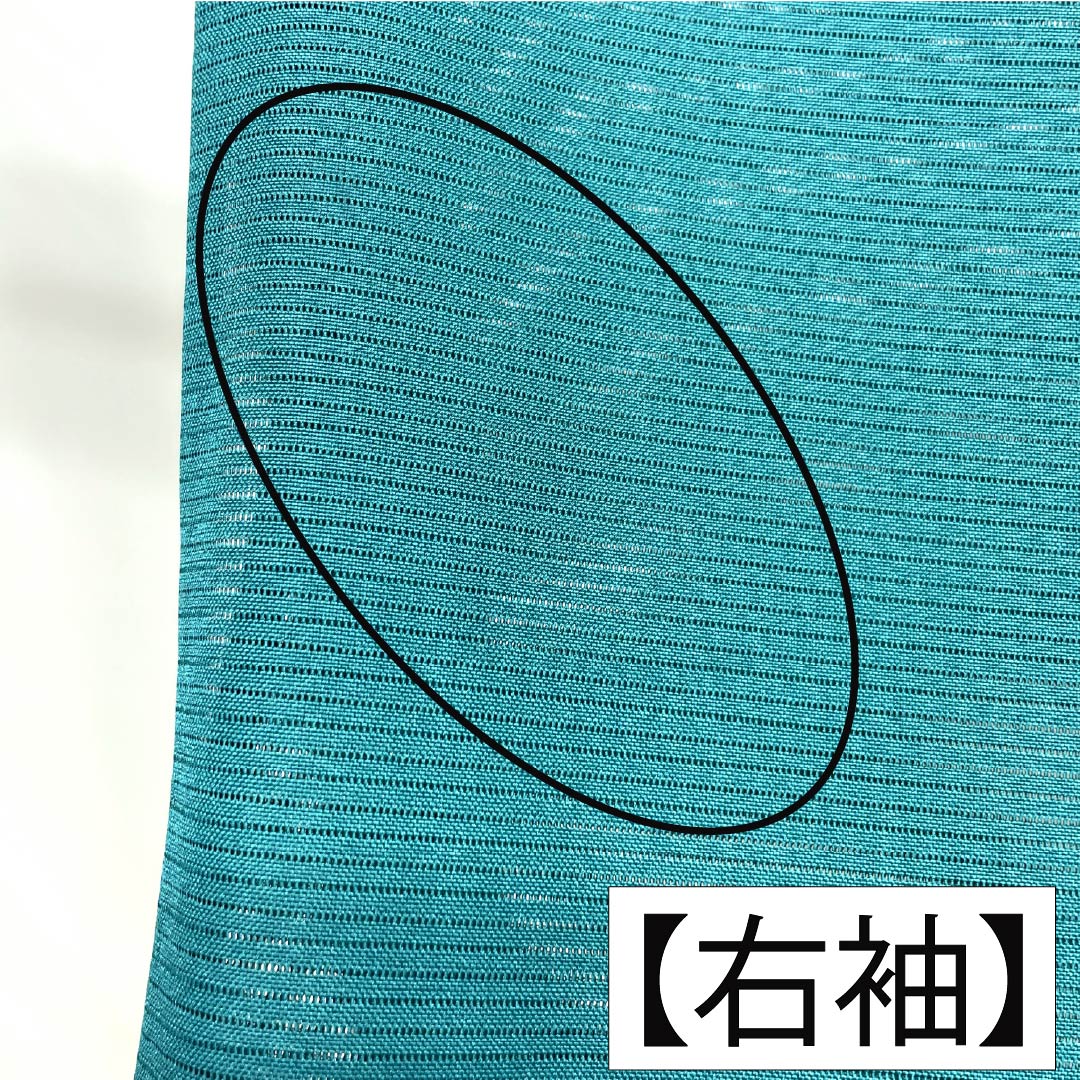 夏物 ポリエステル 色無地 Bランク 身丈161cm 裄丈66.5cm 織色(おりいろ) 洗える着物 素無地 絽 緑系 1132003924419