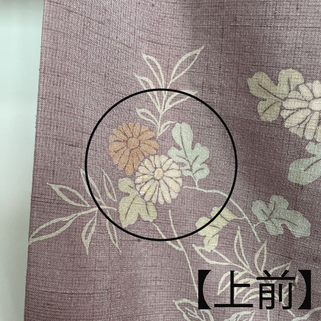 訪問着 袷 身丈153cm 裄丈60.5cm 草花模様 紬地 淡紅藤色 正絹 Aランク 紫系 1112001483220