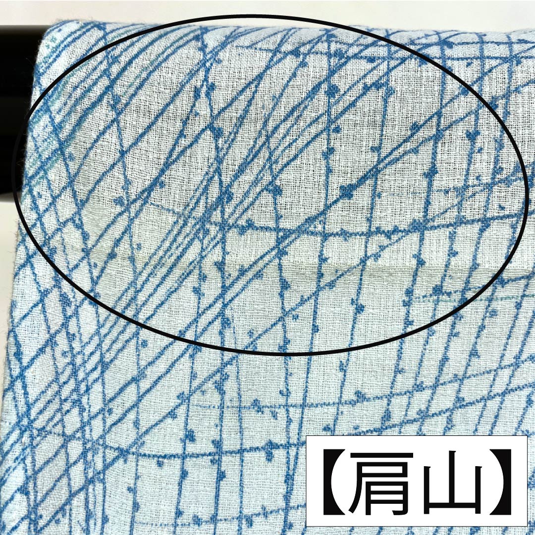 夏物 木綿 小紋 Bランク 身丈156cm 裄丈62cm 蟹鳥染色(かにとりぞめいろ) 抽象模様 紗 水色系 1132004404324