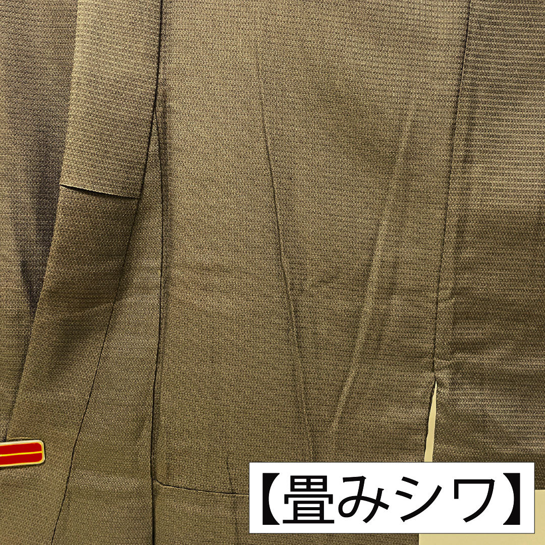 男物 正絹 Aランク 身丈148cm 裄丈68cm 消炭色(けしずみいろ) 横縞 袷 茶系 1119001703414