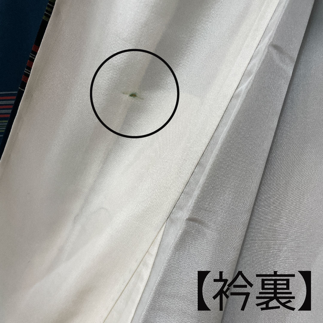 大島紬 身丈149.5cm 裄丈64cm 百入茶色 横縞模様 正絹 Sランク 袷 緑系 1116001662119